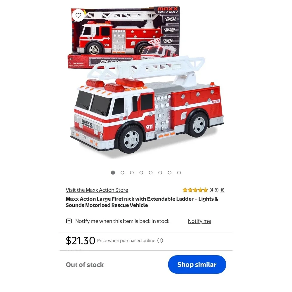 Maxx Action Large Fire Truck Toy Lights Sounds Friction Motor 12 Inch 911 Red